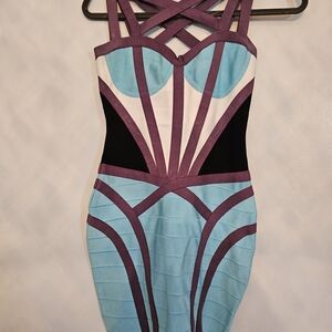 Elegant Purple and Blue Bandage Dress